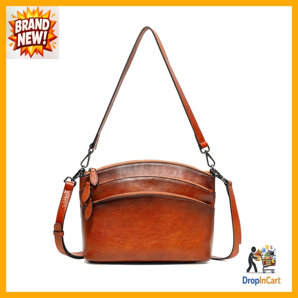 Vintage Leather Crossbody Bag Triple-Zip Shoulder Bag With Detachable Straps